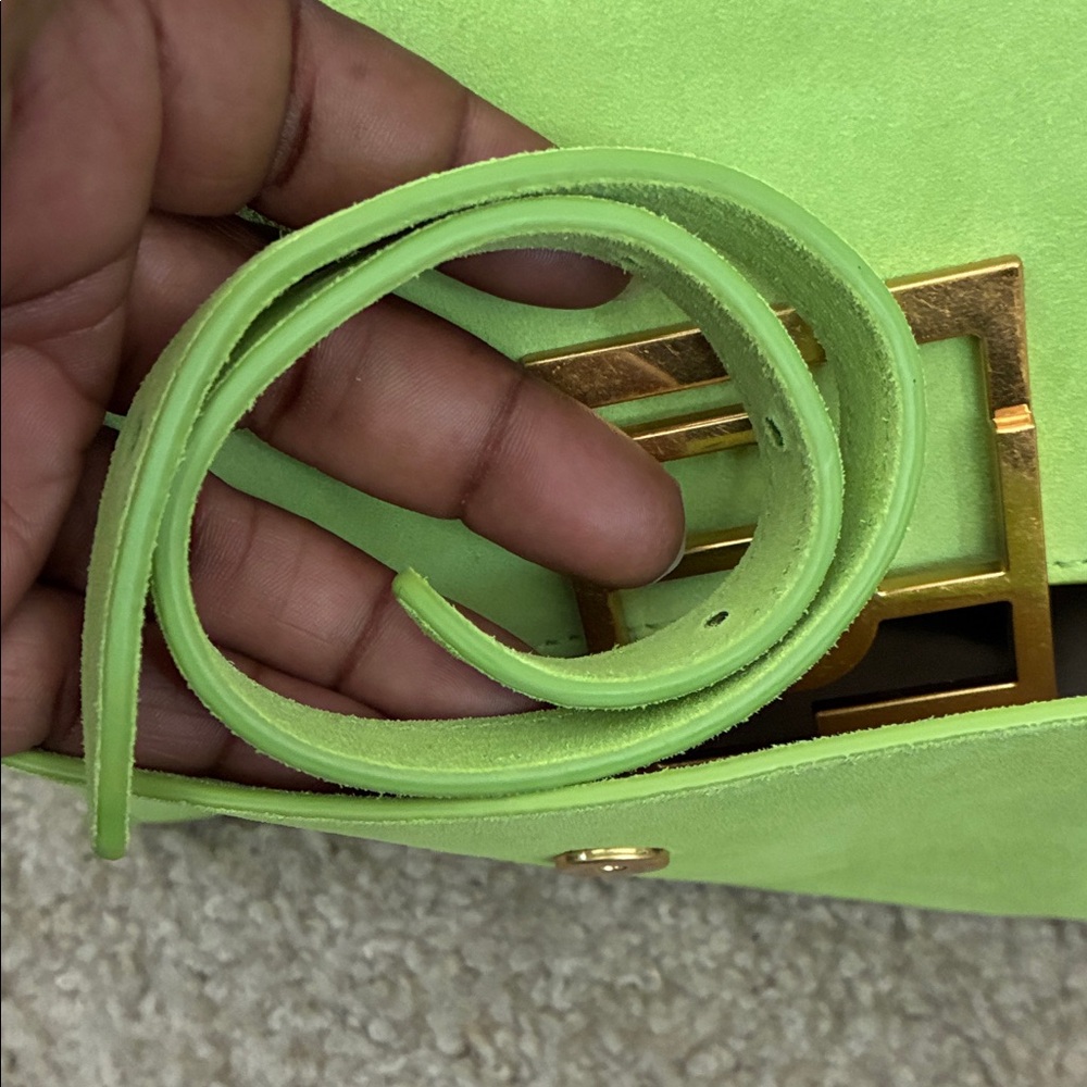 BY FAR Lime Green Suede Crossbody with Gold Logo - Picture 8 of 14